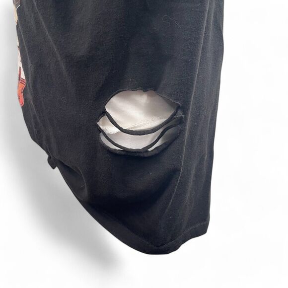 Hunter x Hunter Black Women T-shirt L Reworked Cut Out Off Shoulder Anime Tie - Picture 4 of 5